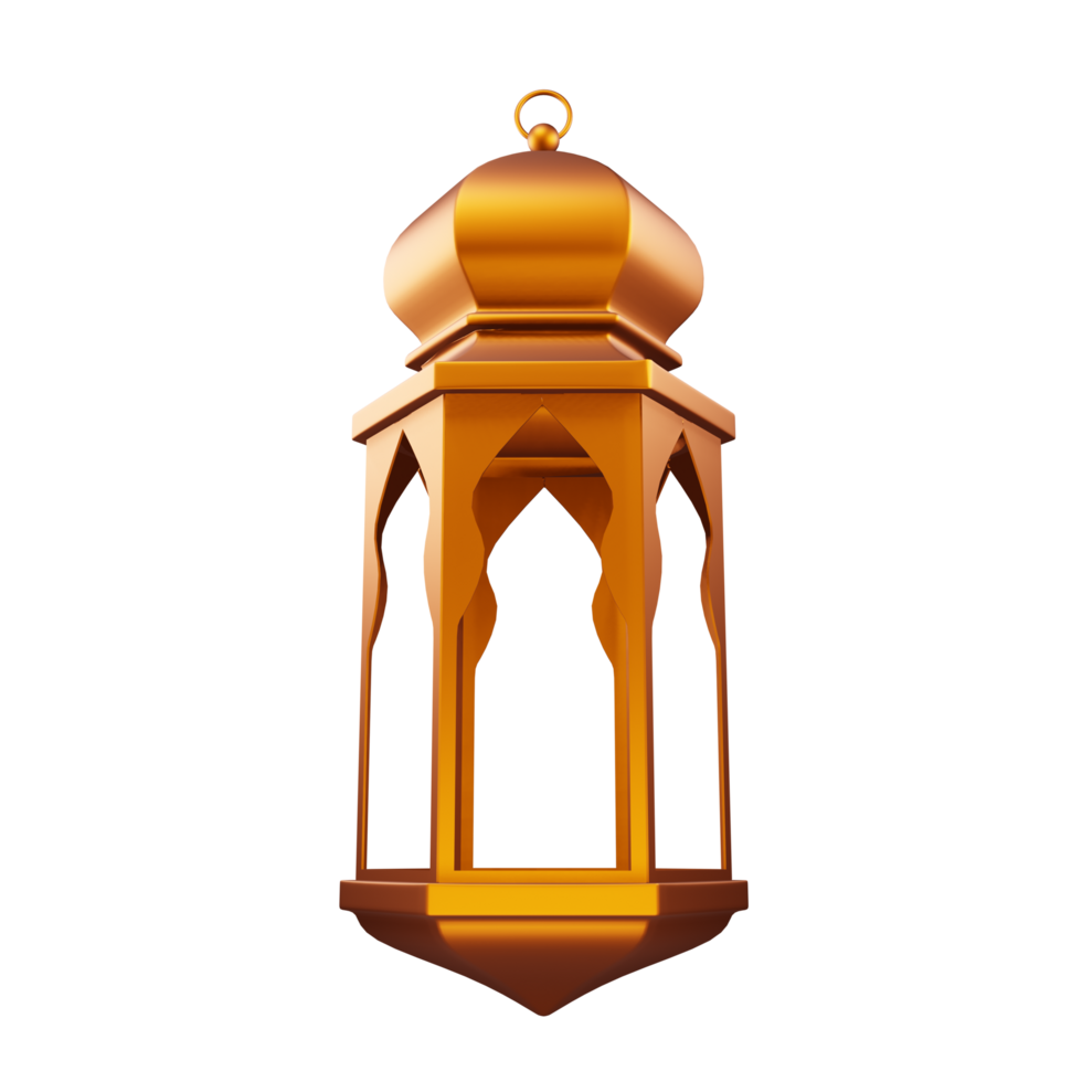 islamic lantern crescent isolated for ramadan kareem, mawlid, iftar, isra miraj, eid al fitr adha, muharram decoration, 3D rendering illustration. png