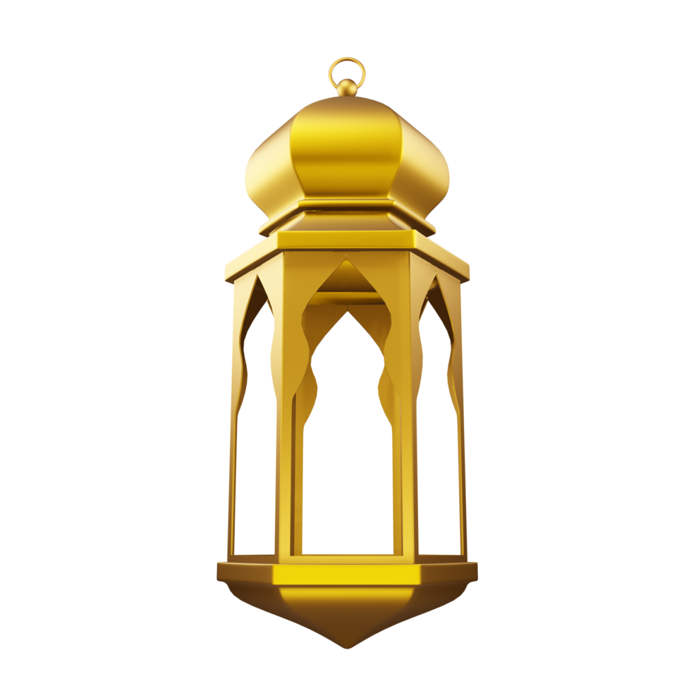 islamic lantern crescent isolated for ramadan kareem, mawlid, iftar, isra miraj, eid al fitr adha, muharram decoration, 3D rendering illustration. png