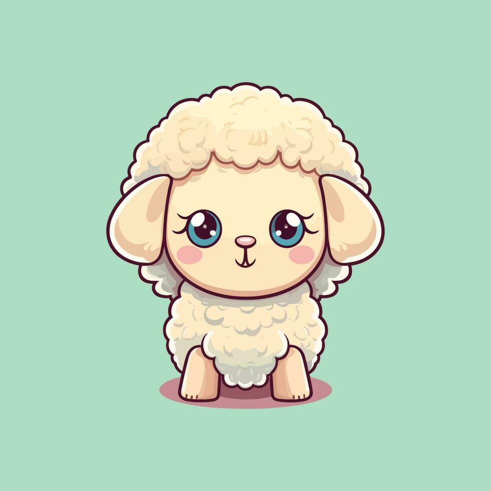 Kawaii cartoon sheep funny smiling little sheep vector