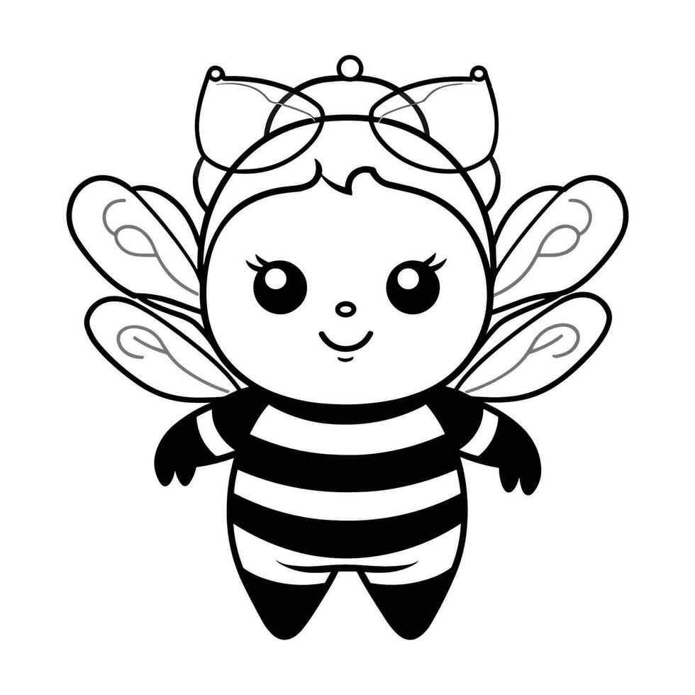 Cartoon cute bee for kid colouring book vector