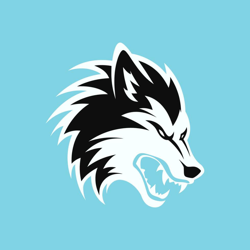 un sencillo logo con un agresivo lobo cabeza vector