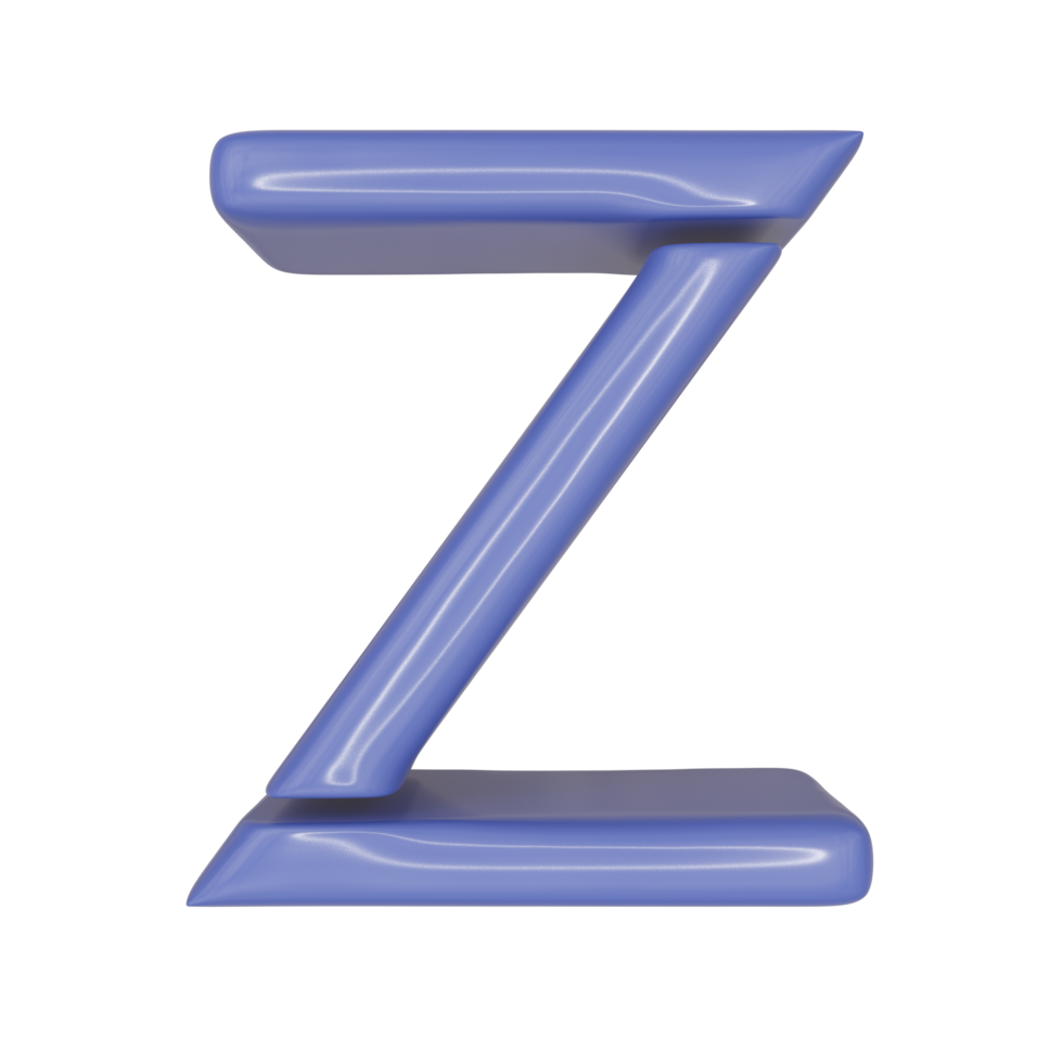 The Capital letter Z in a blue shiny skin leather texture style, PNG transparent background, 3D illustration