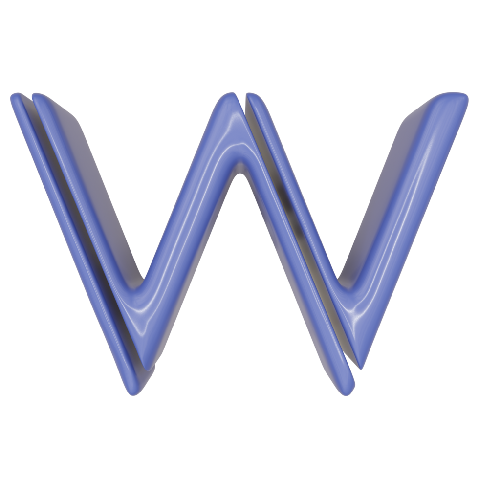 el capital letra w en un azul brillante piel cuero textura estilo, png transparente fondo, 3d ilustración