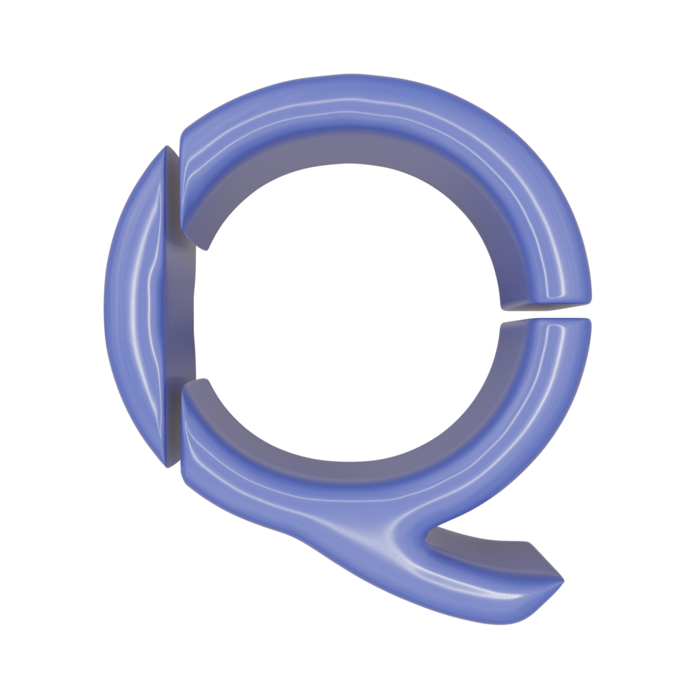 The Capital letter Q in a blue shiny skin leather texture style, PNG transparent background, 3D illustration