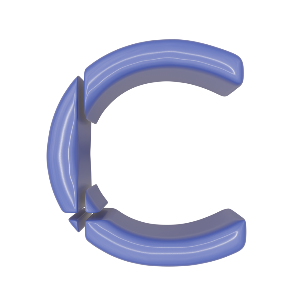 The Capital letter C in a blue shiny skin leather texture style, PNG