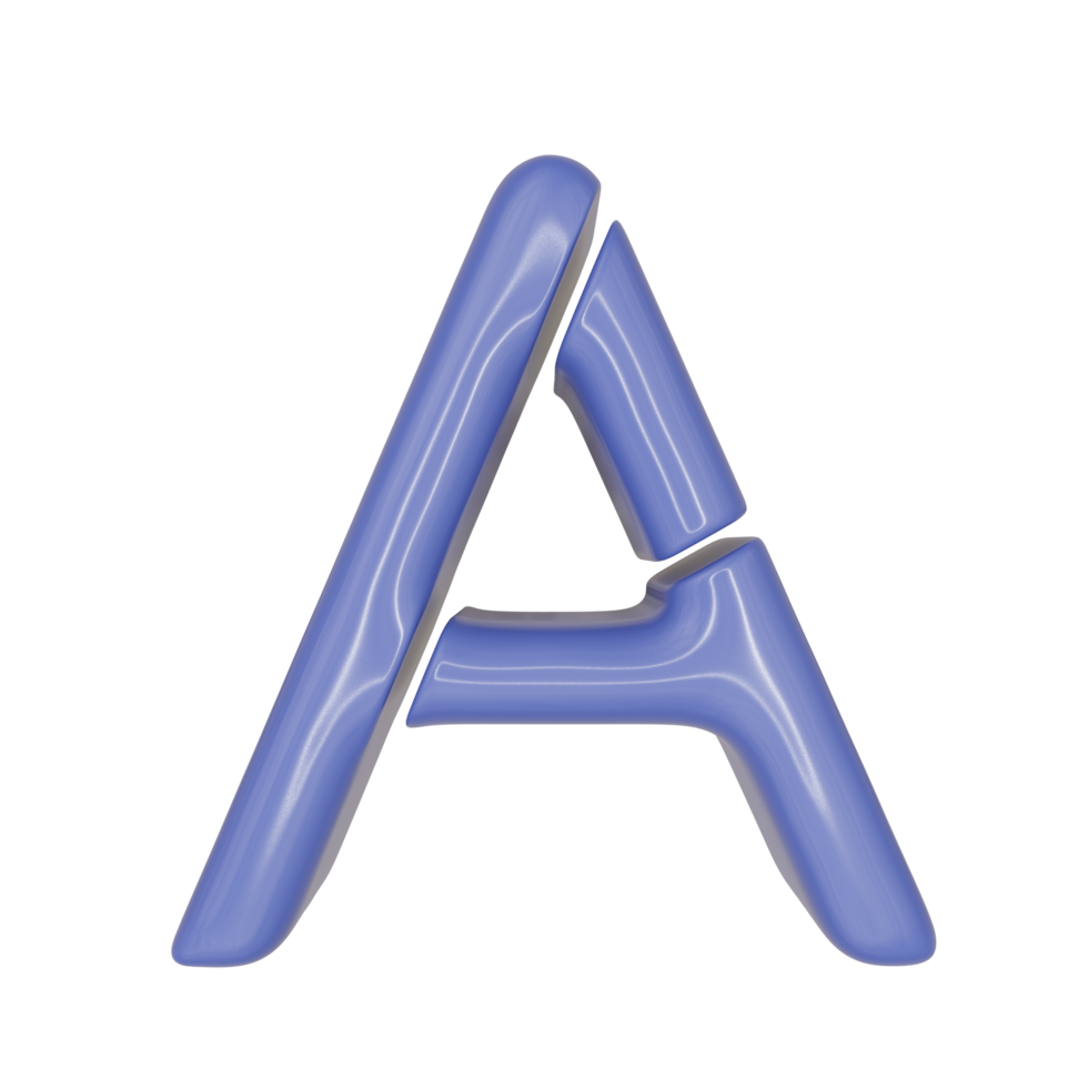 The Capital letter A in a blue shiny skin leather texture style, PNG transparent background, 3D illustration