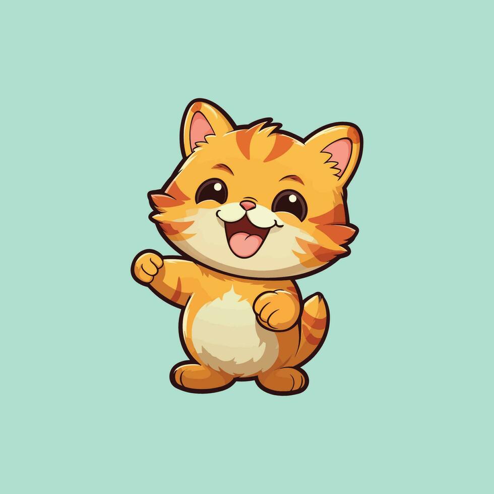 Cute orange cat sitting happy expression vector