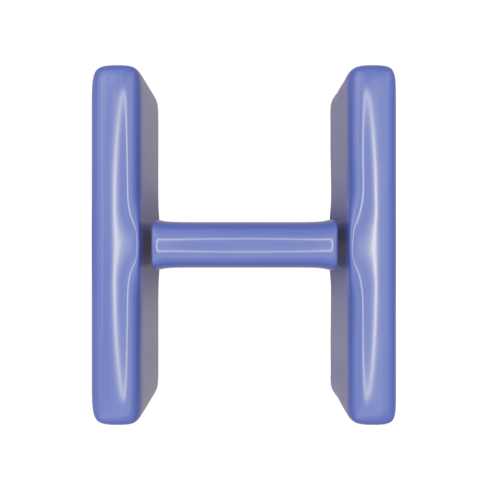 The Capital letter H in a blue shiny skin leather texture style, PNG transparent background, 3D illustration