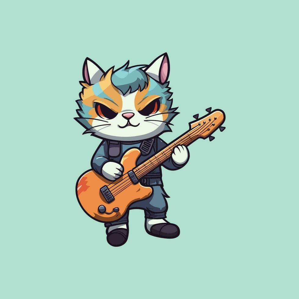a cat playing guitar in a cartoon style vector