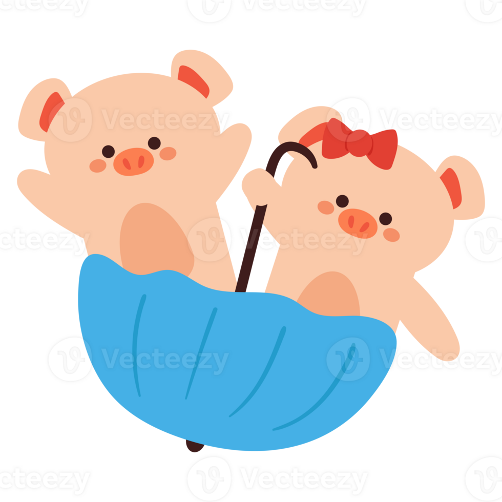 cute cartoon pig playing with umbrella png