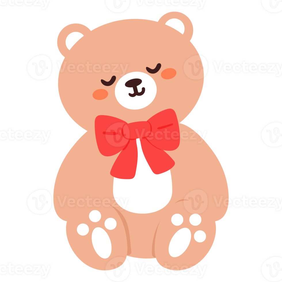 cute cartoon teddy bear with red ribbon png