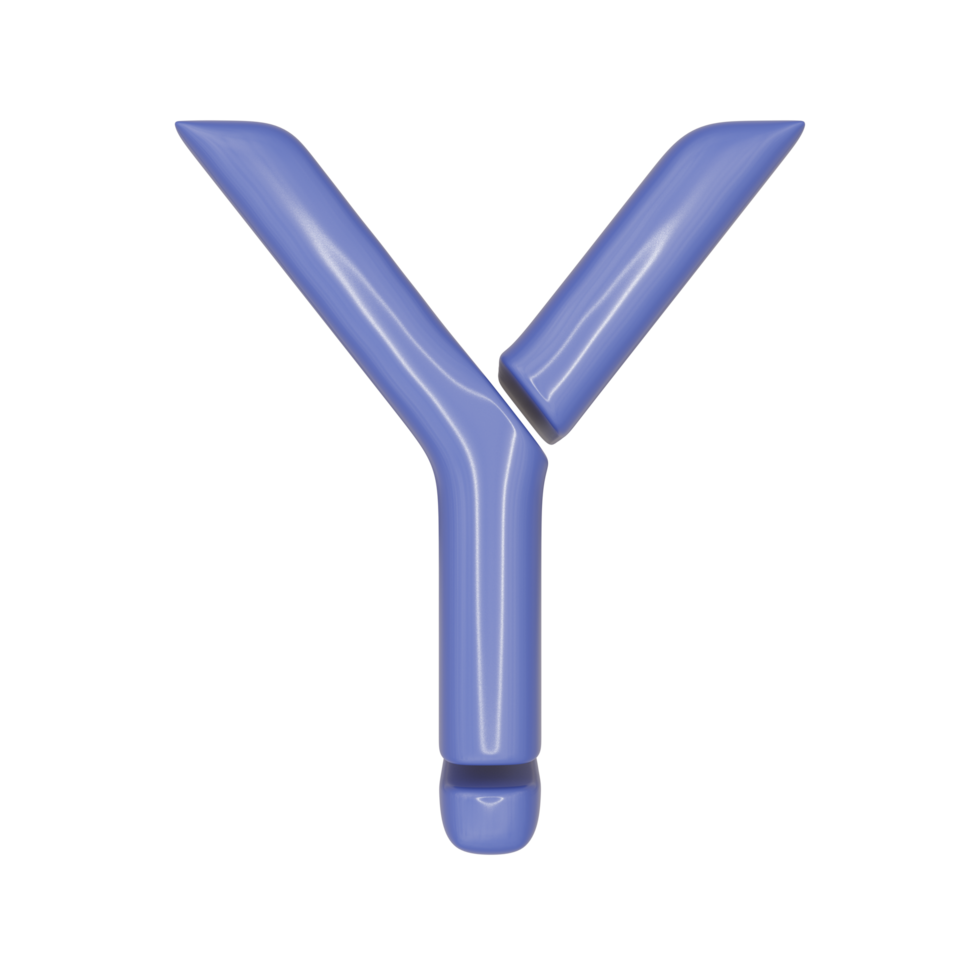 The Capital letter Y in a blue shiny skin leather texture style, PNG transparent background, 3D illustration