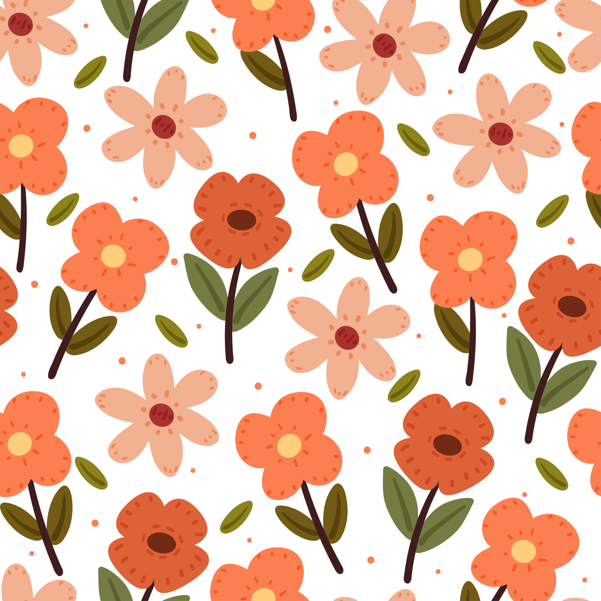 seamless pattern cartoon flower and leaves character. botanical