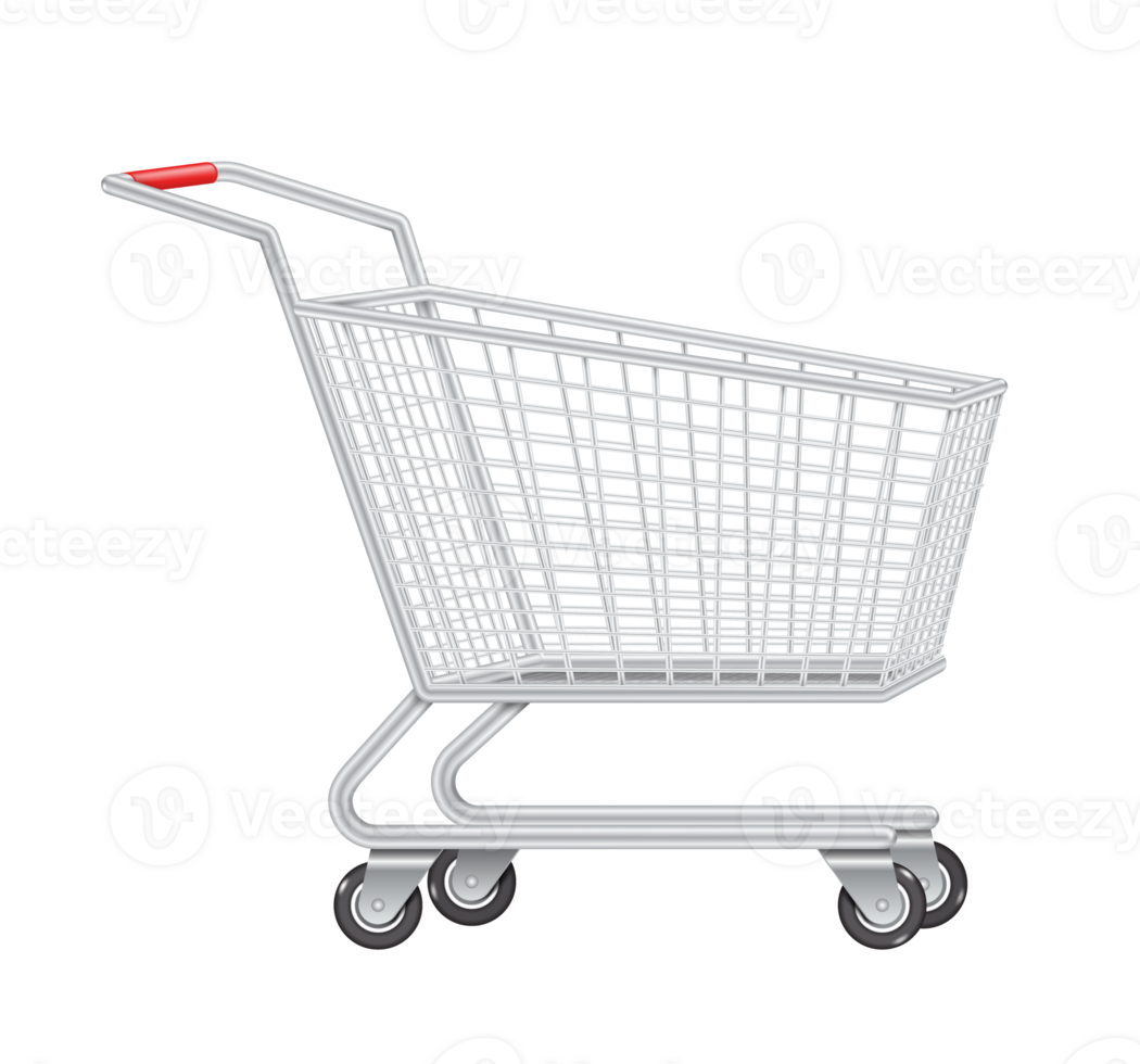 empty shopping cart side view on transparent background png