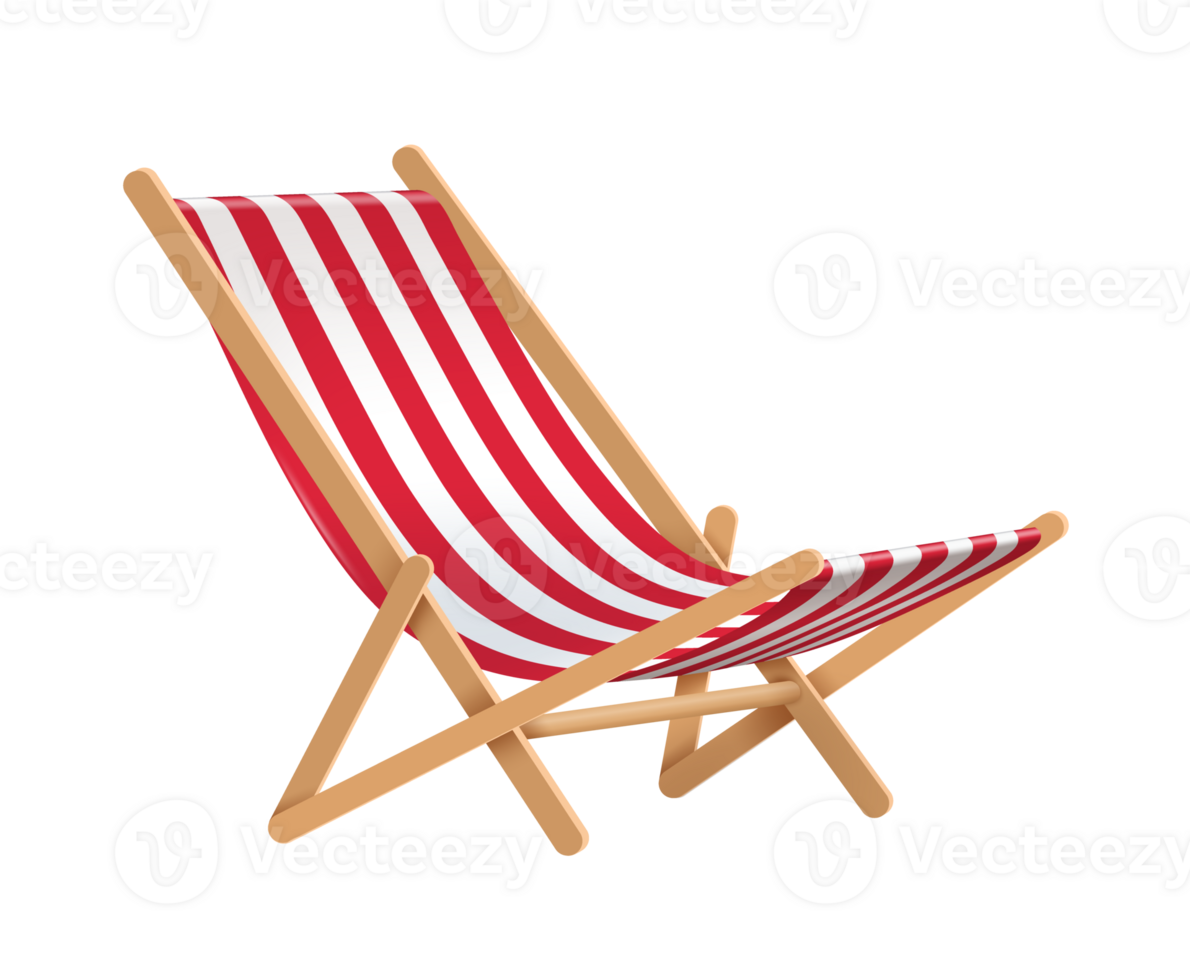 red and white striped beach chair or deck chair for sunbathing and relaxing in summer png