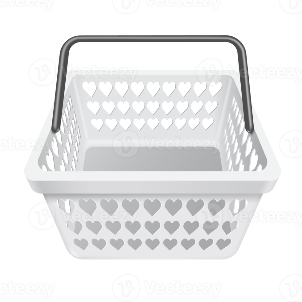 white shopping basket empty front view with a heart shaped stencil png