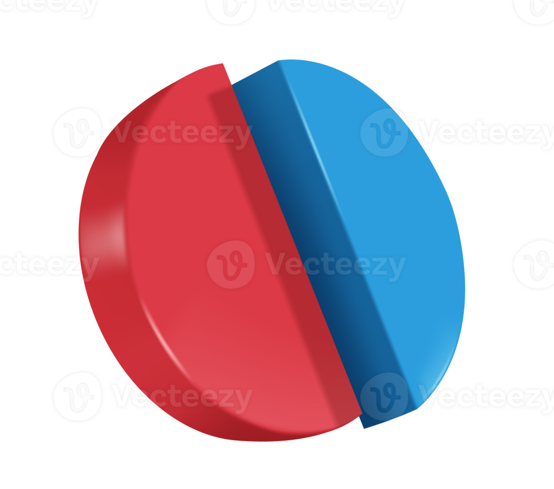 pie chart split ratio fifty percent blue and fifty percent red for designing reports about business profits png
