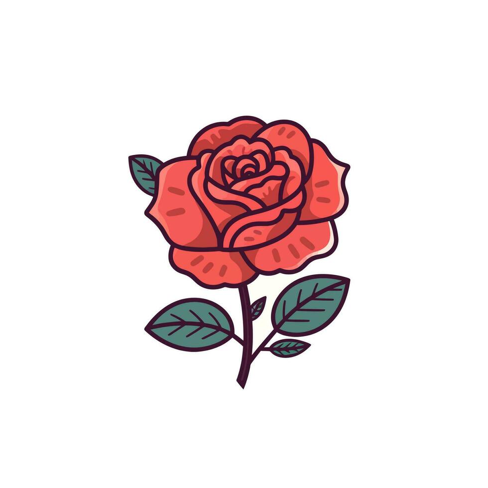 flores rosas, rojo brotes y verde hojas. aislado rojo Rosa. vector ilustración.
