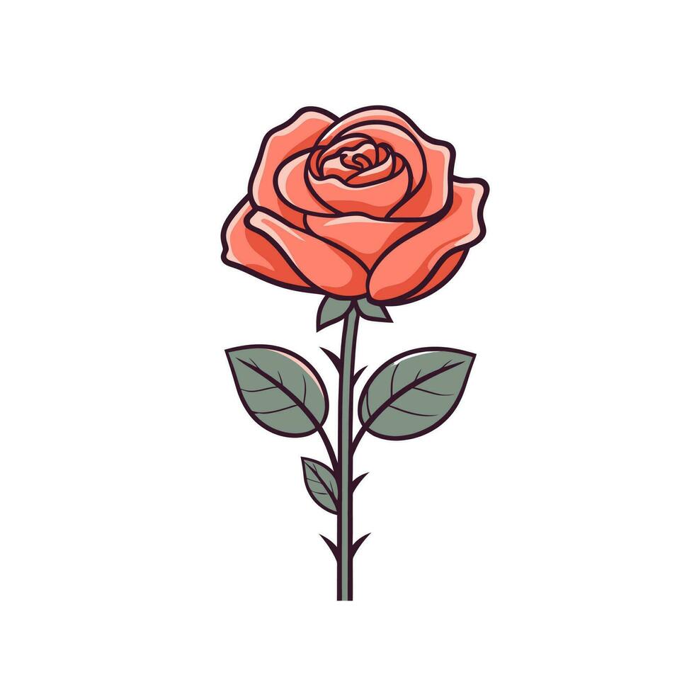 Flowers roses, red buds and green leaves. Isolated red rose. Vector illustration.