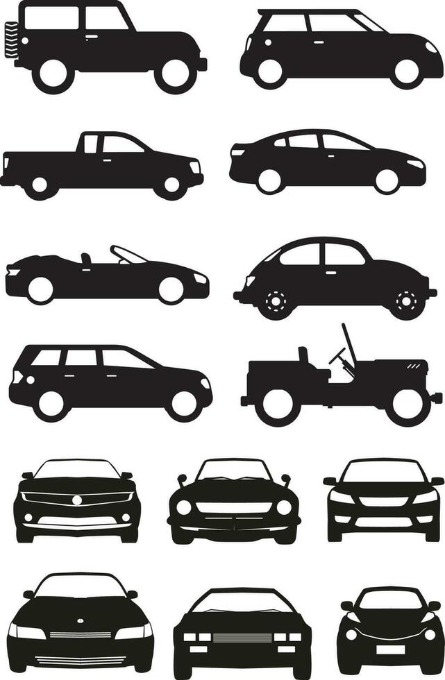 Set of different black cars silhouettes vector illustration isolated  on white background