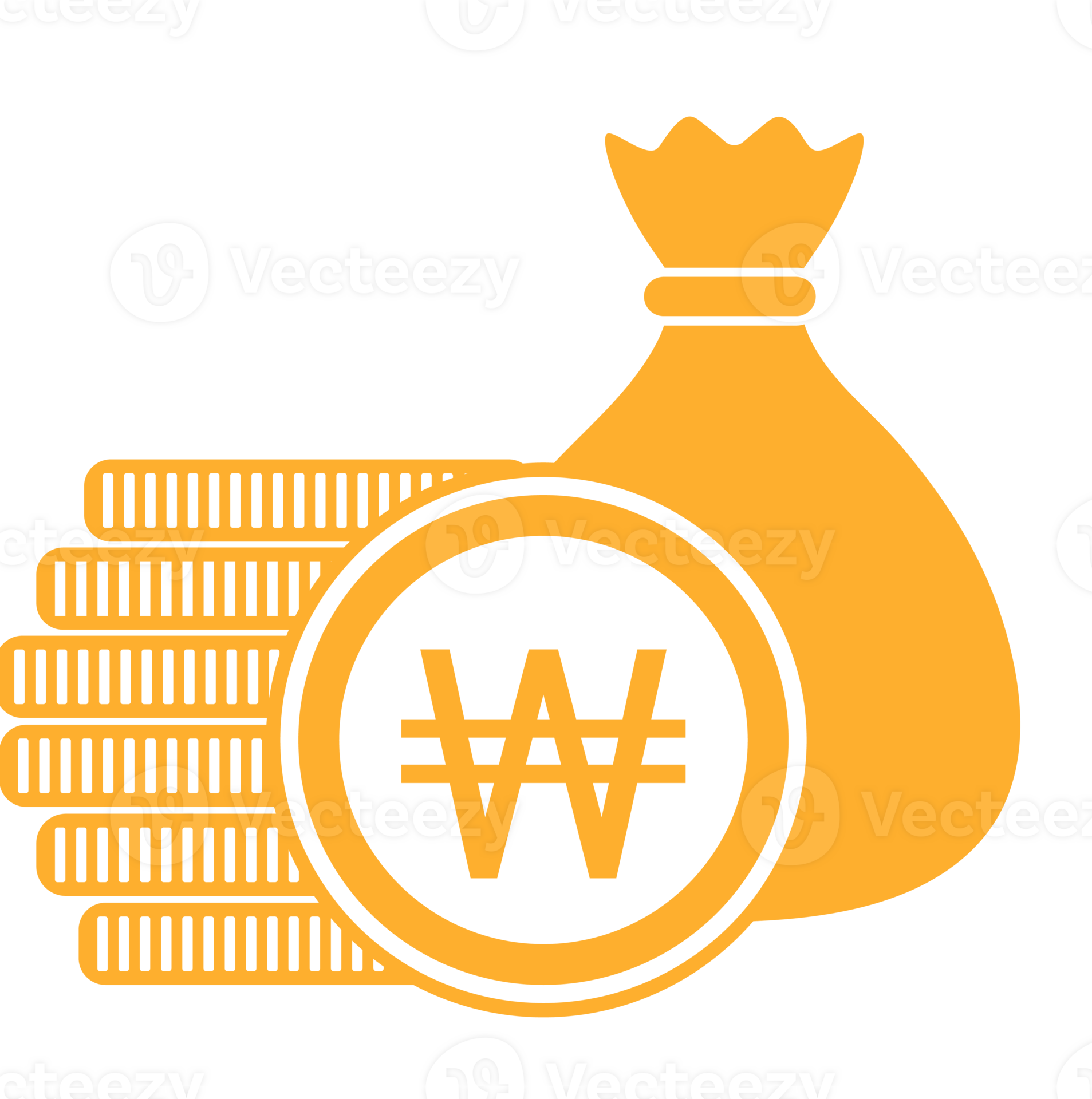 coin Won, Won money ,Won financial growth, Won currency, money bag