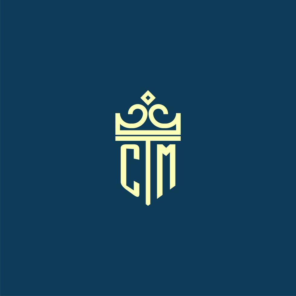 CM initial monogram shield logo design for crown vector image