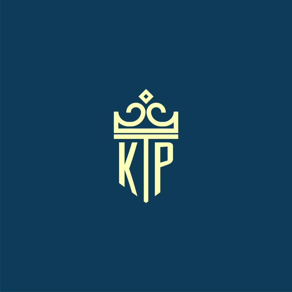 KP initial monogram shield logo design for crown vector image