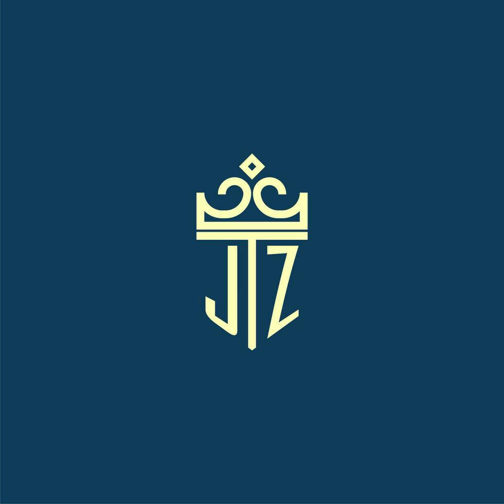 JZ initial monogram shield logo design for crown vector image