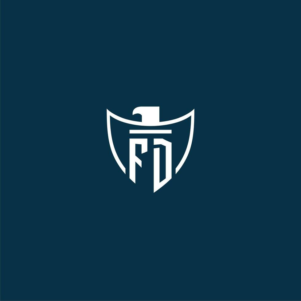 FD initial monogram logo for shield with eagle image vector design