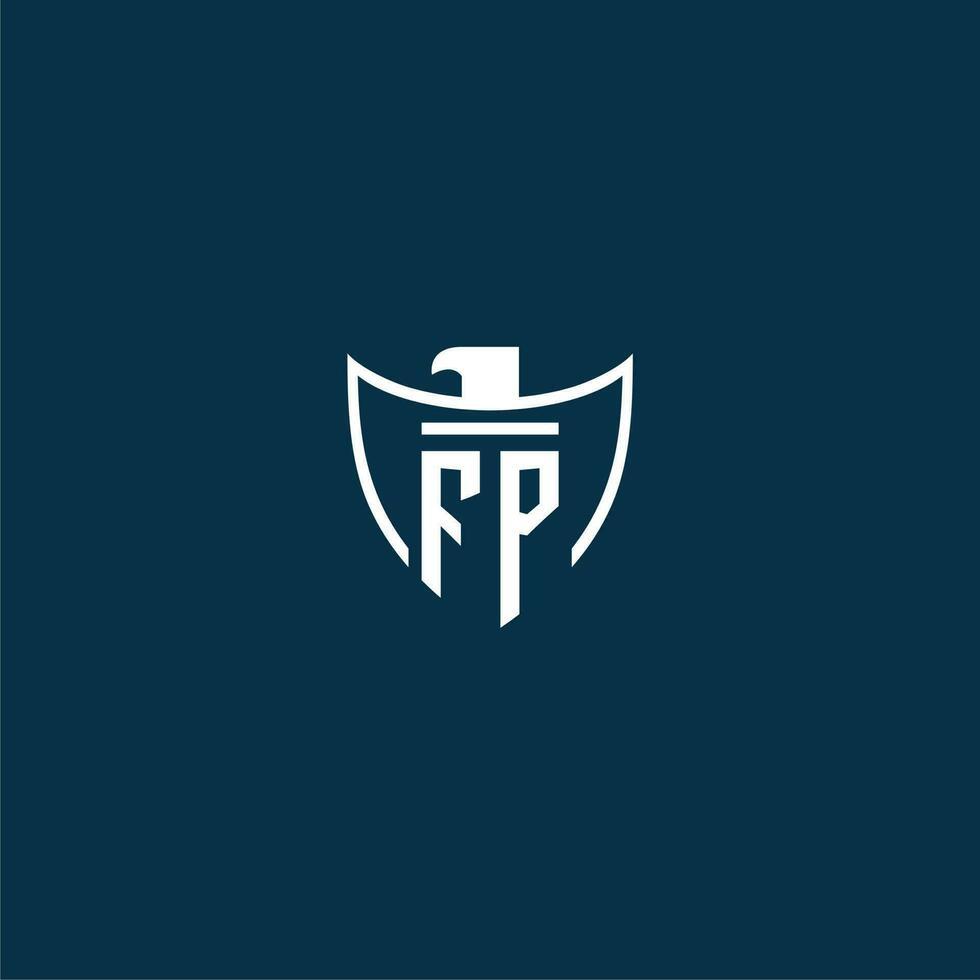 FP initial monogram logo for shield with eagle image vector design