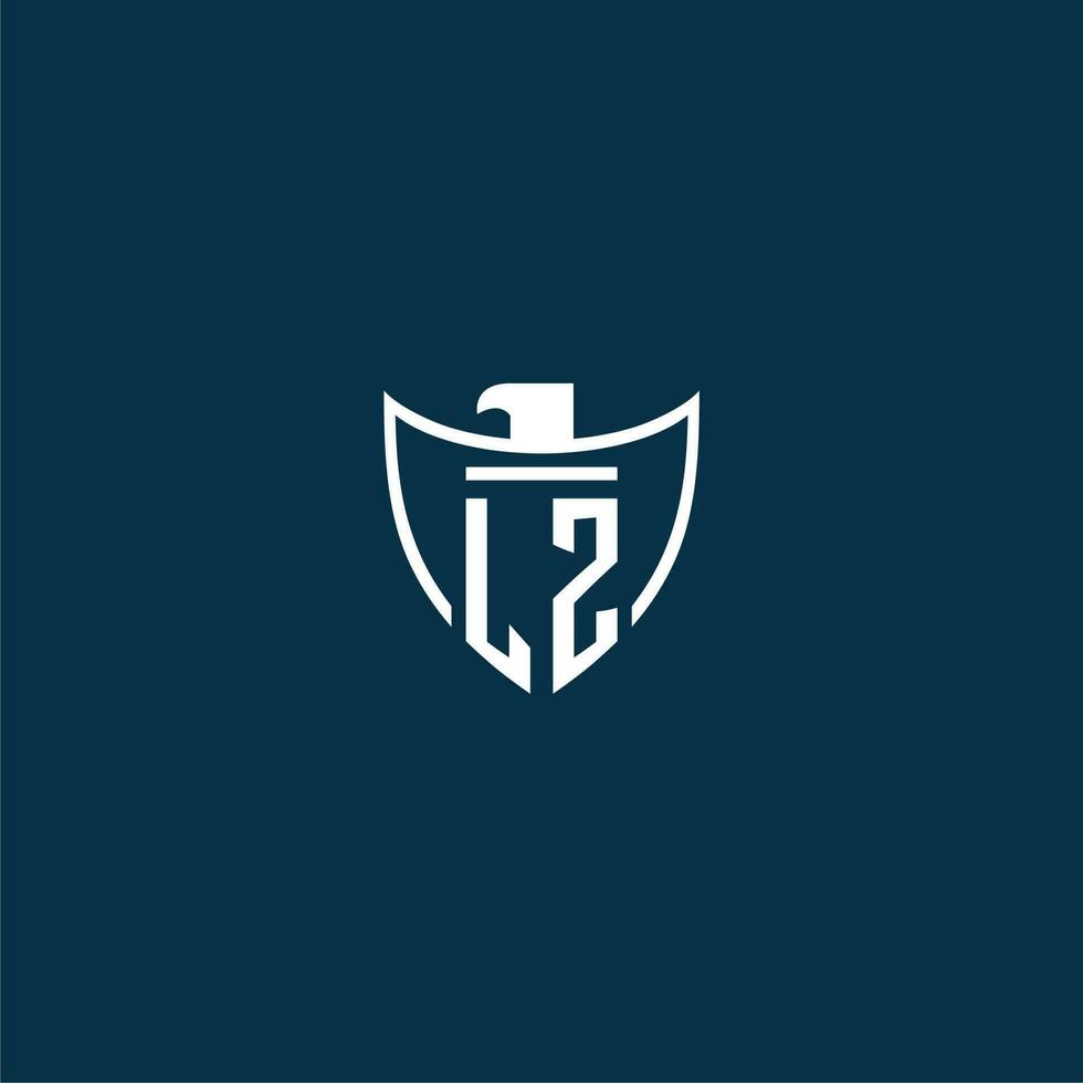 LZ initial monogram logo for shield with eagle image vector design