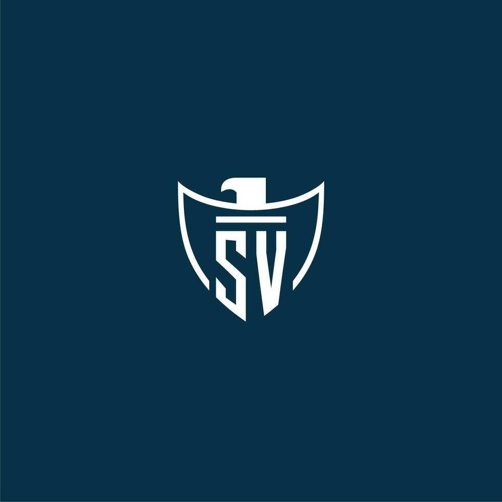 SV initial monogram logo for shield with eagle image vector design