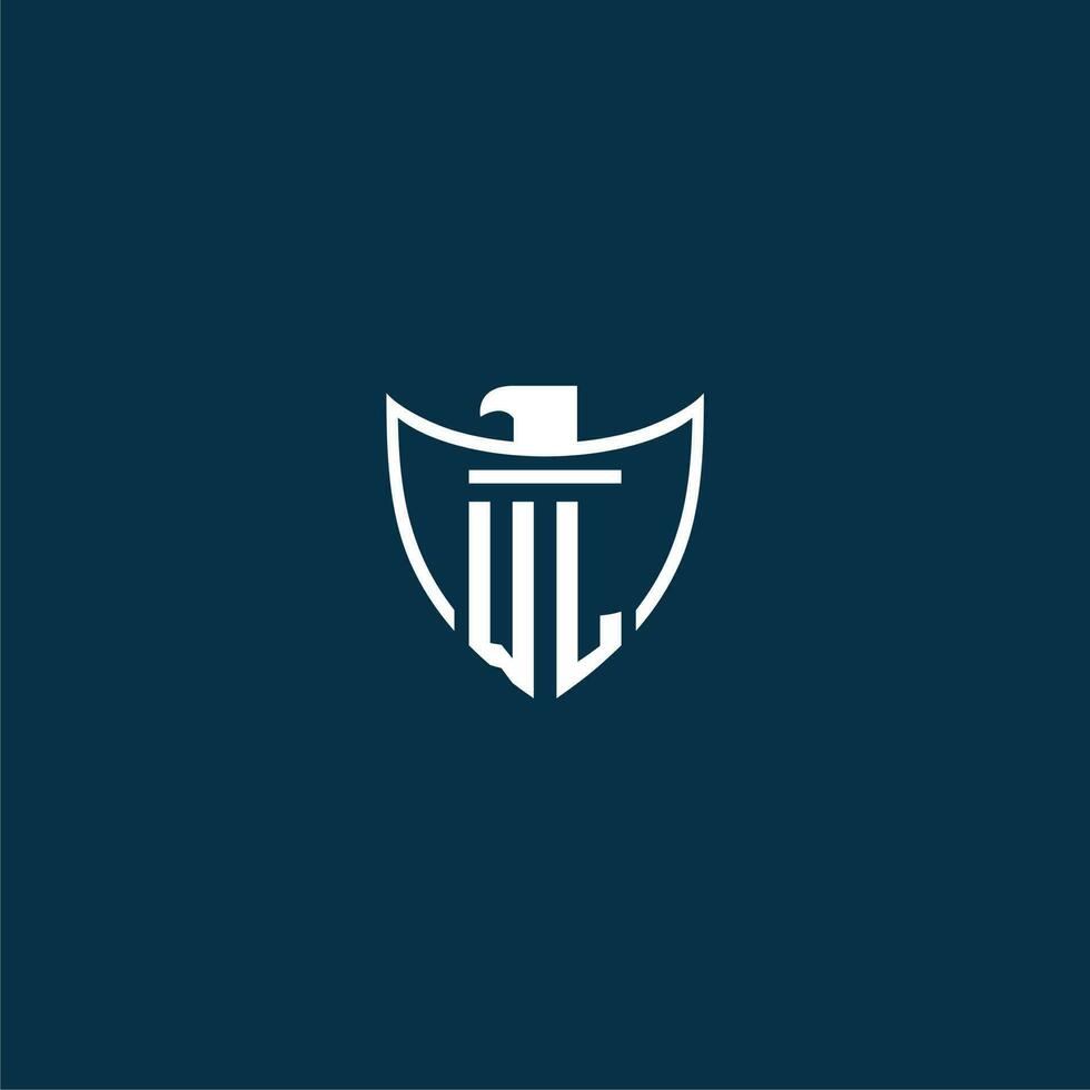 WL initial monogram logo for shield with eagle image vector design