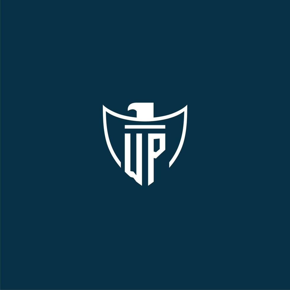 WP initial monogram logo for shield with eagle image vector design