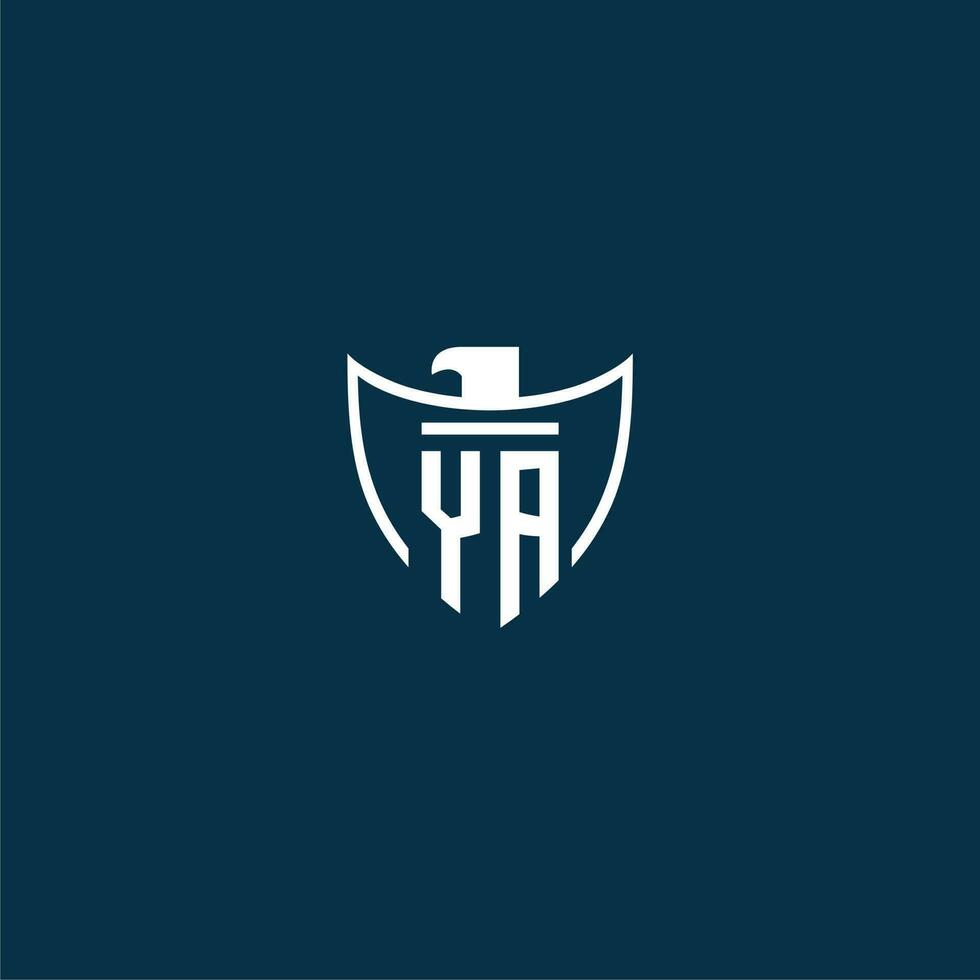 YA initial monogram logo for shield with eagle image vector design