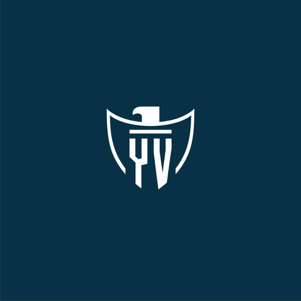 YV initial monogram logo for shield with eagle image vector design