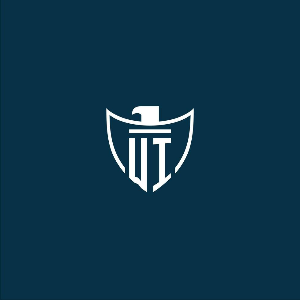 WI initial monogram logo for shield with eagle image vector design