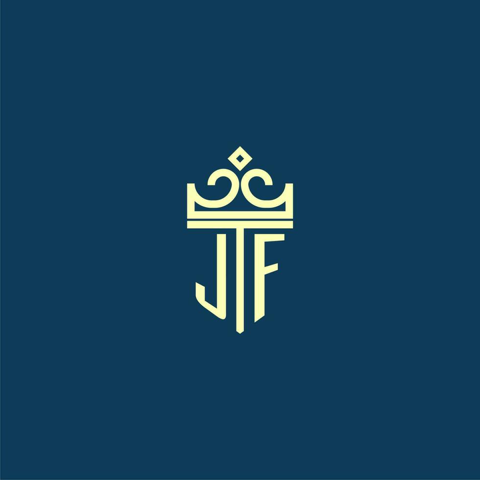 JF initial monogram shield logo design for crown vector image