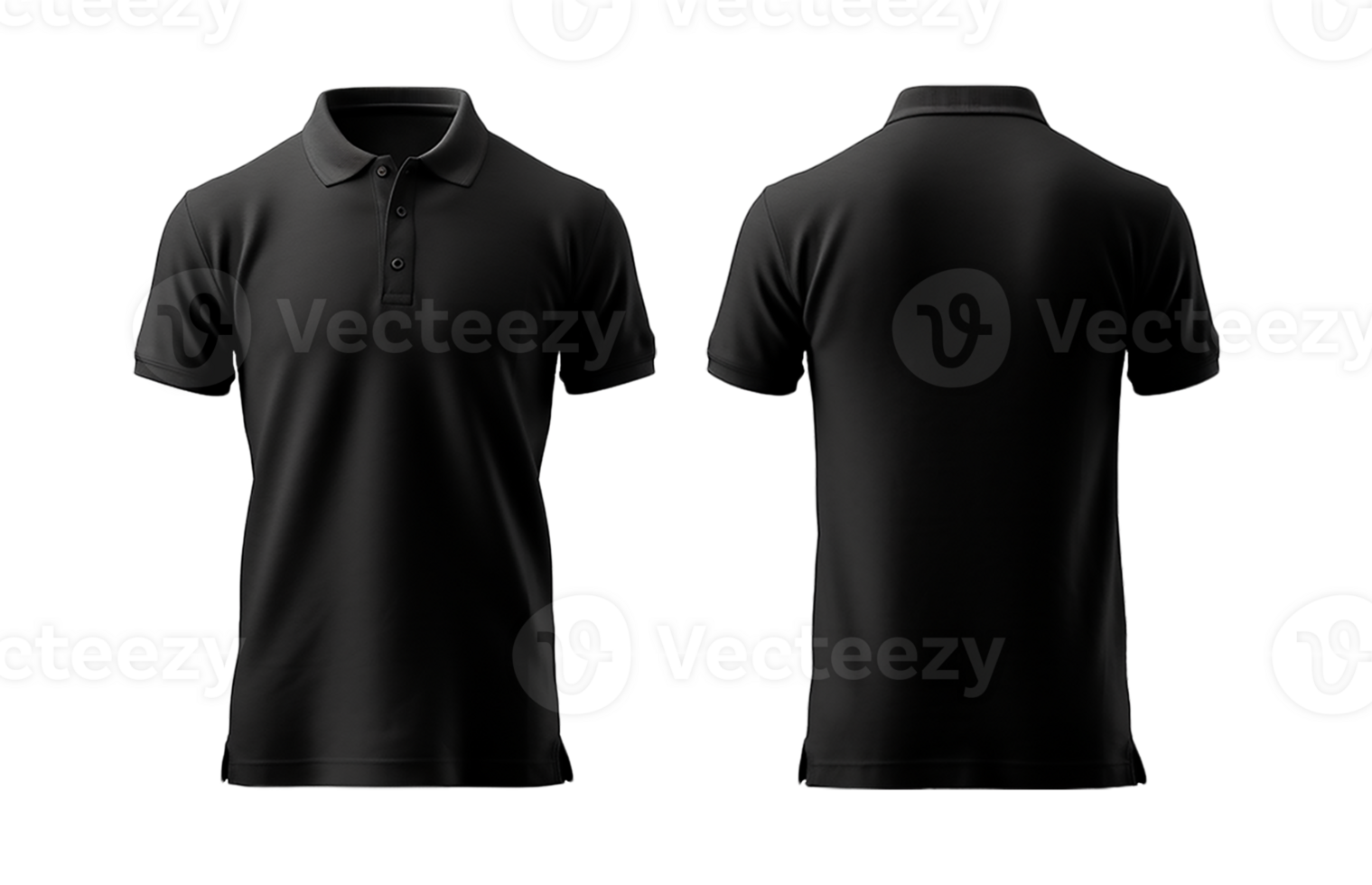 duidelijk zwart polo overhemd mockup ontwerp. voorkant en achterzijde visie. geïsoleerd Aan transparant achtergrond. generatief ai png