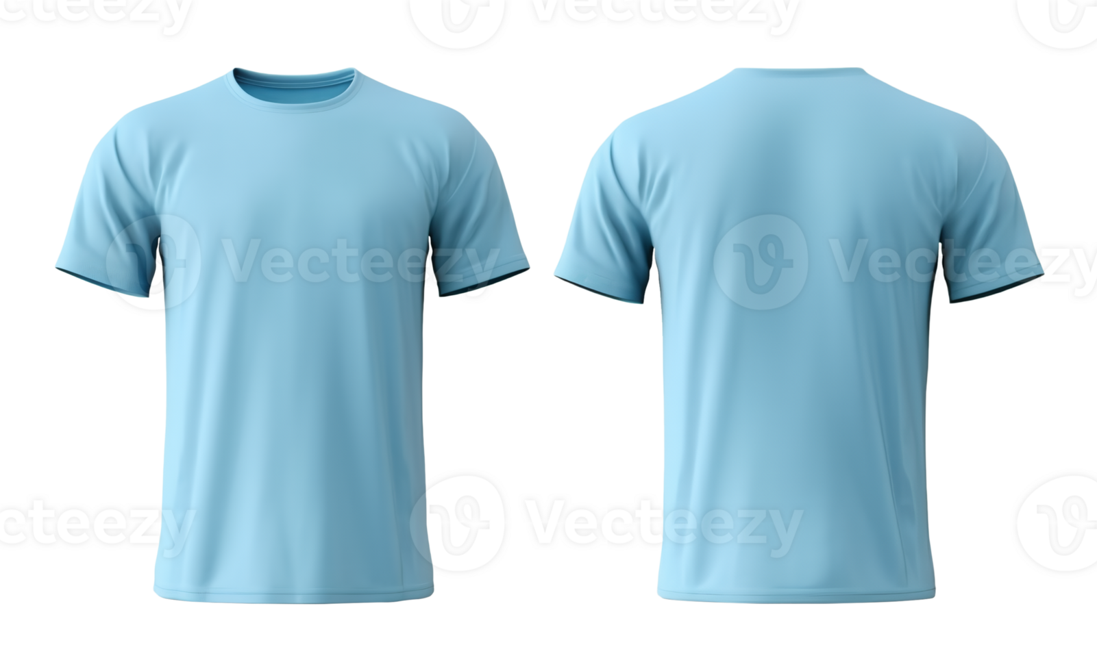 plain light blue t-shirt mockup template, with view, front and back, isolated on transparent background, png