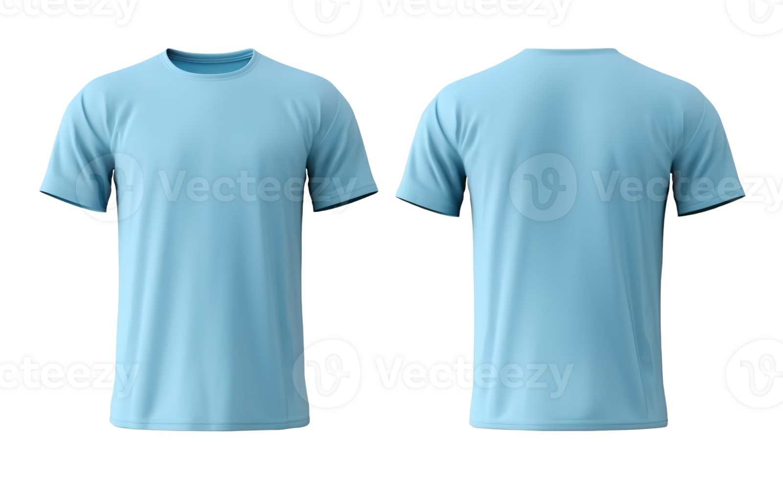 plain light blue t-shirt mockup template, with view, front and back, isolated on transparent background, png