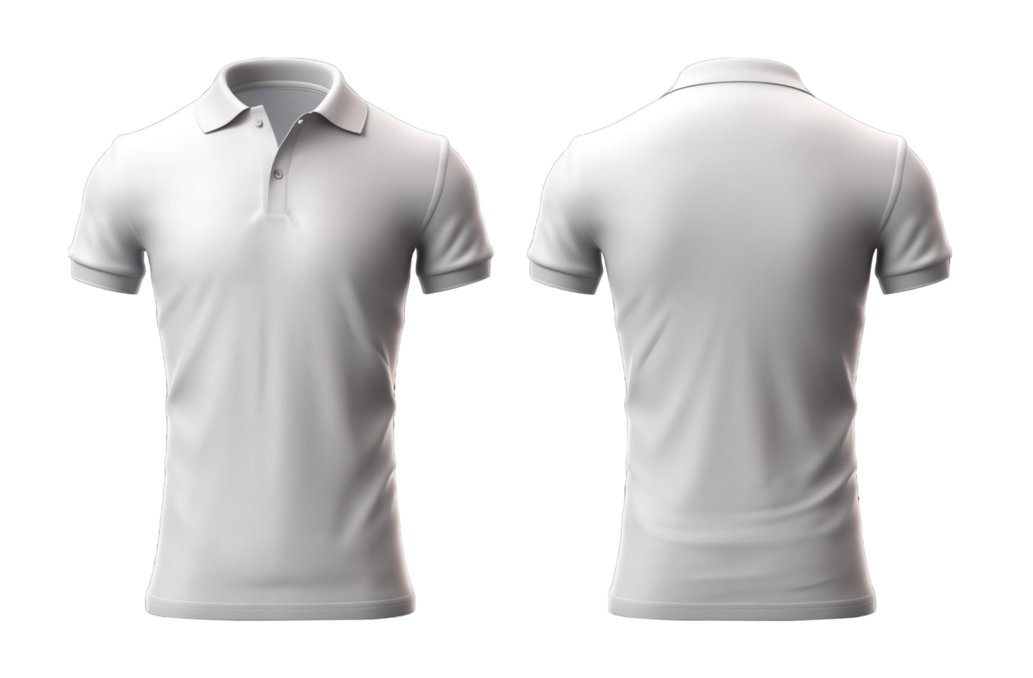 plain white polo shirt mockup design. front and rear view. isolated on transparent background. png