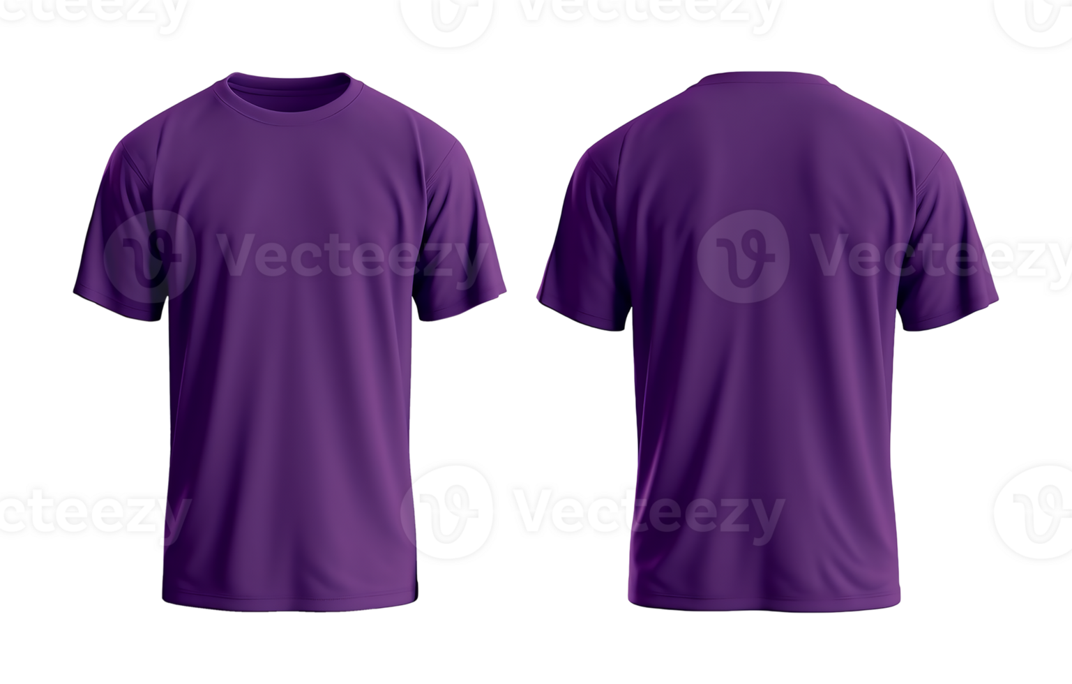 plain purple t-shirt mockup template, with views, front and back, isolated on transparent background, png