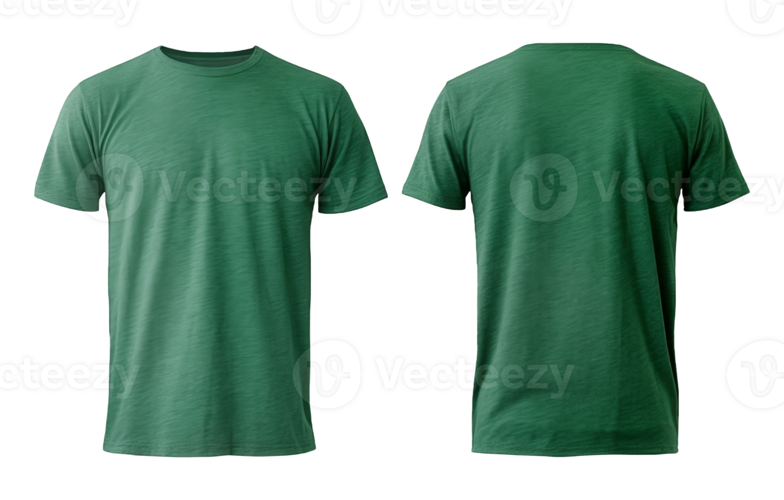 plain dark green t-shirt mockup template, with view, front and back, isolated on transparent background, png