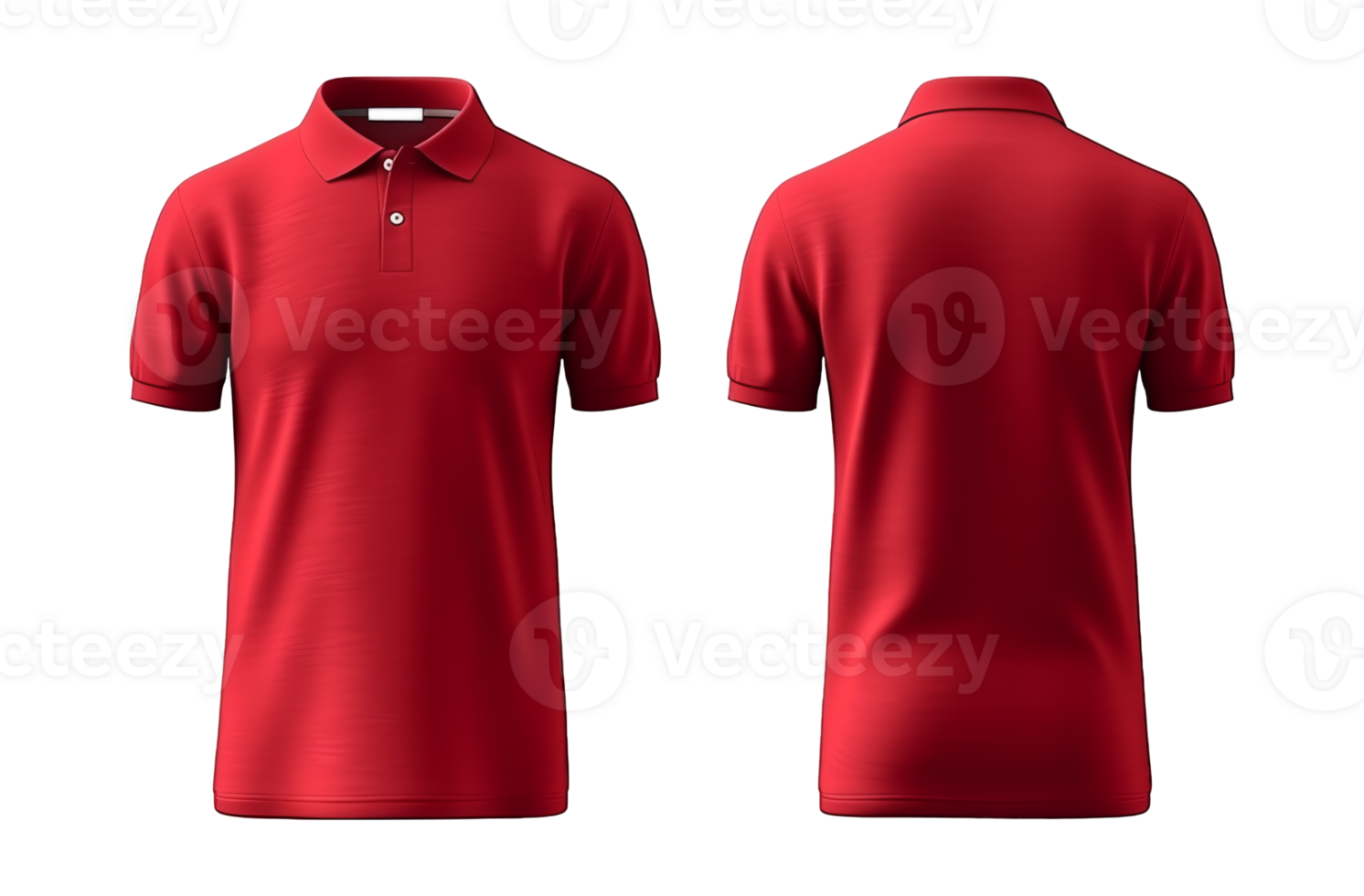 plain red polo shirt mockup design. front and rear view. isolated on transparent background. png