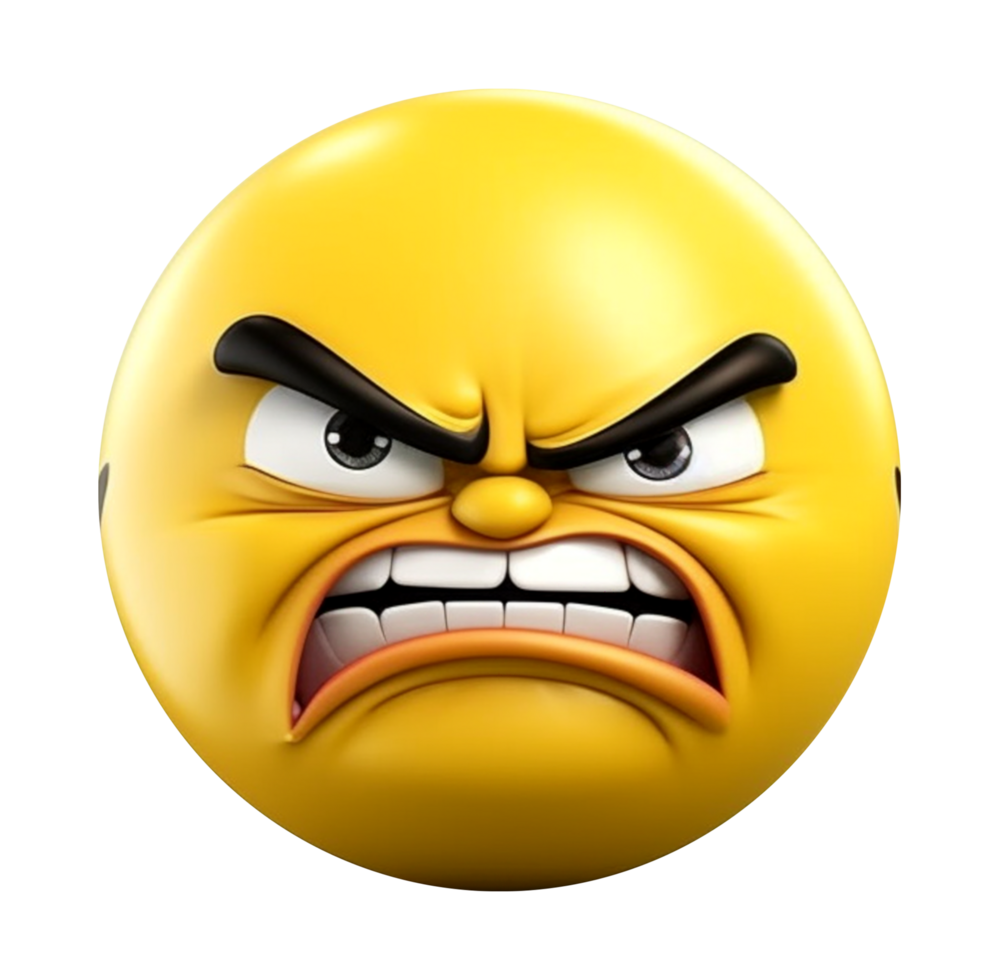 yellow emoticon 3d icon. angry facial expression. png