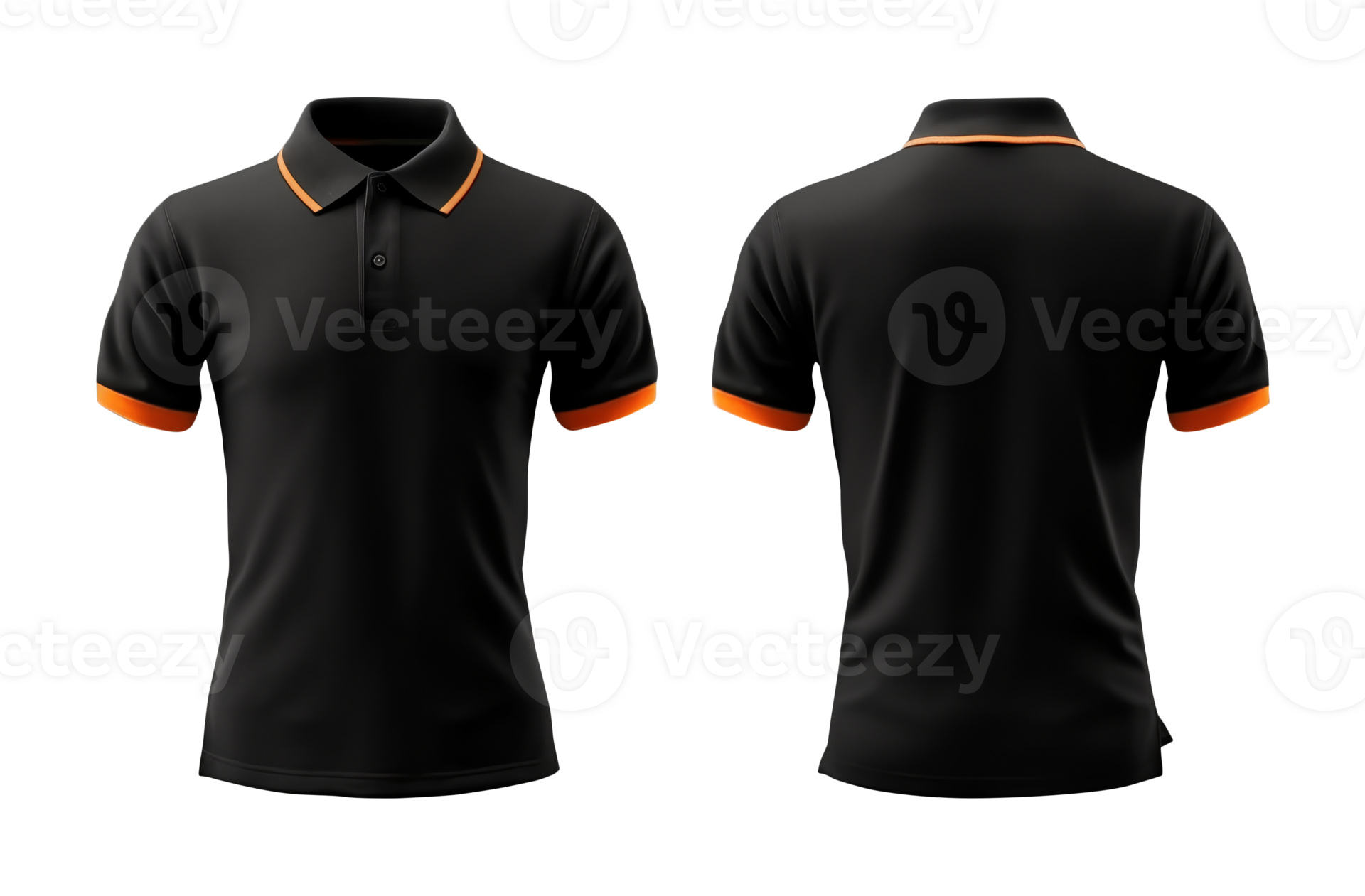 plain black polo shirt mockup design. with an orange collar. front and ...