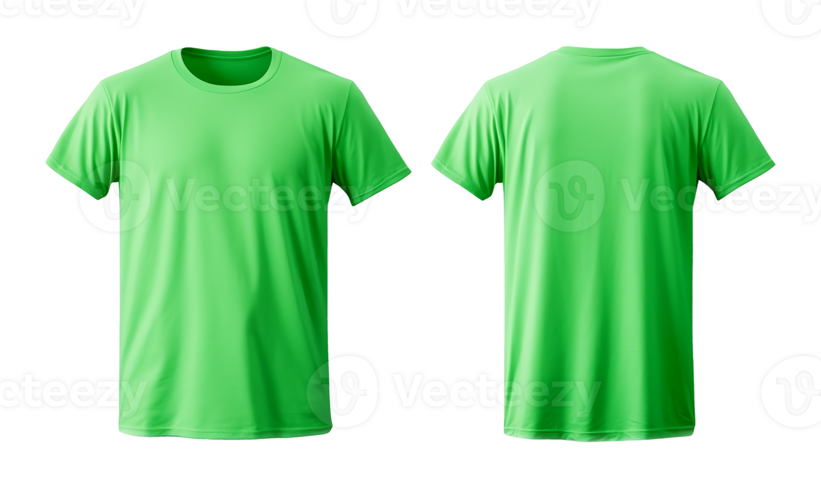 plain green t-shirt mockup template, with views, front and back, isolated on transparent background, png