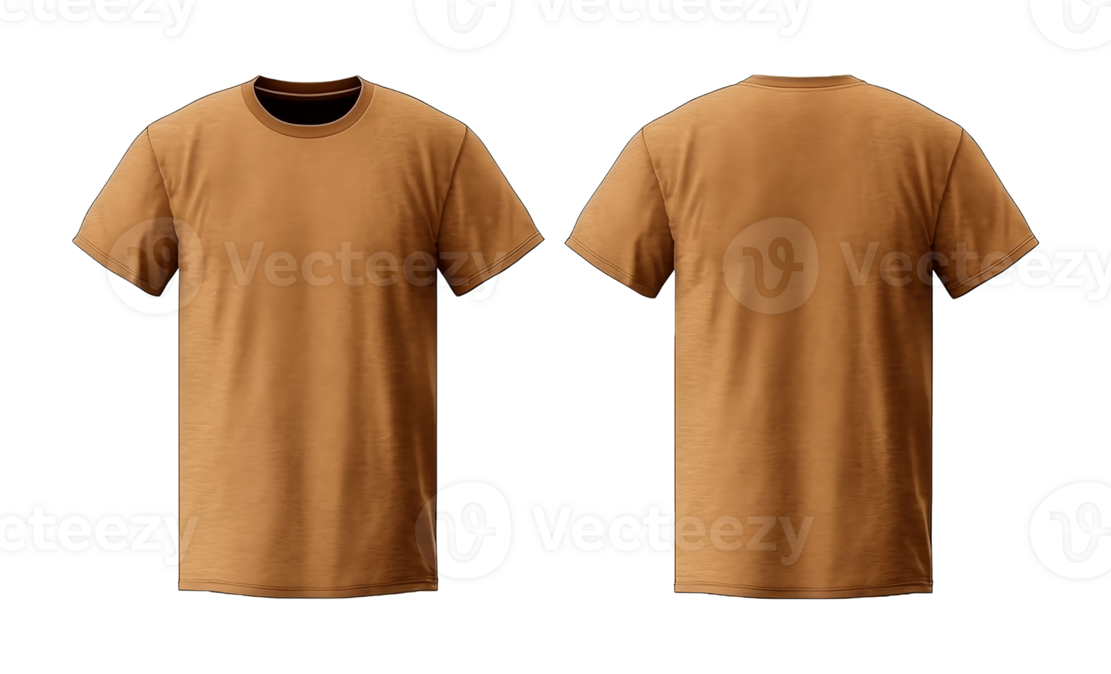 plain brown t-shirt mockup template, with views, front and back, isolated on transparent background, png