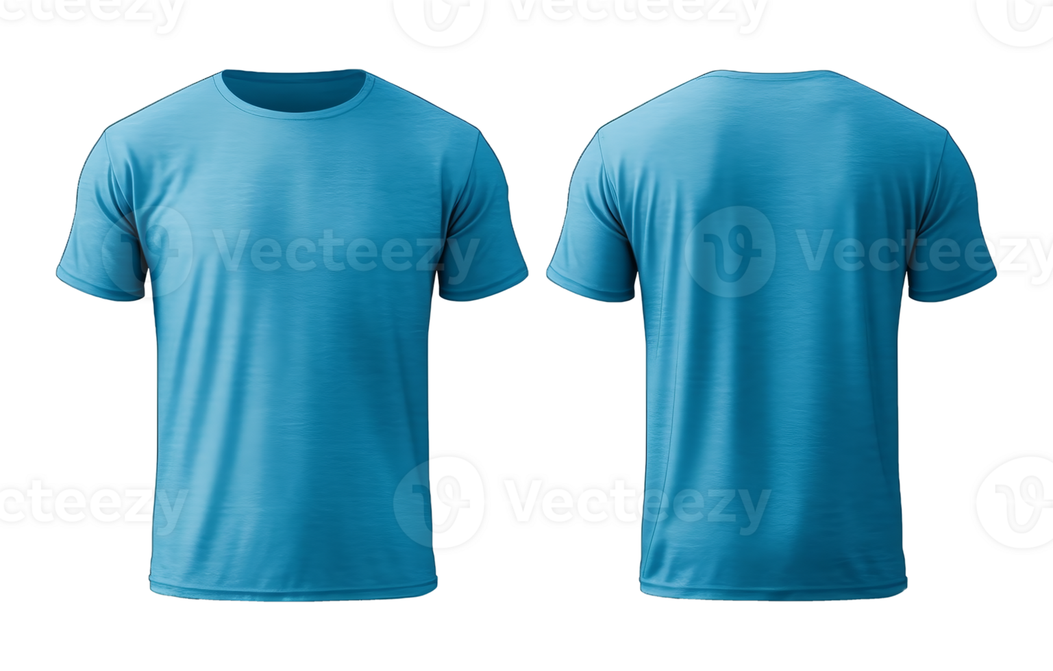 duidelijk blauw t-shirt mockup sjabloon, met keer bekeken, voorkant en rug, geïsoleerd Aan transparant achtergrond, generatief ai png